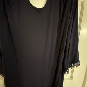 Blue Shirt Dress with Lace Trim